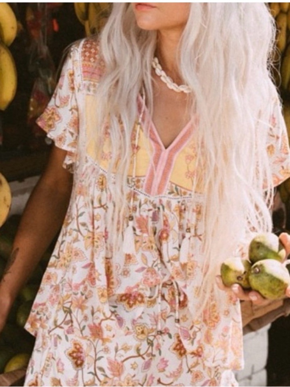 Spell portobello top XS Floral Boho Peasant Top in Yellow, Pink and Cream
